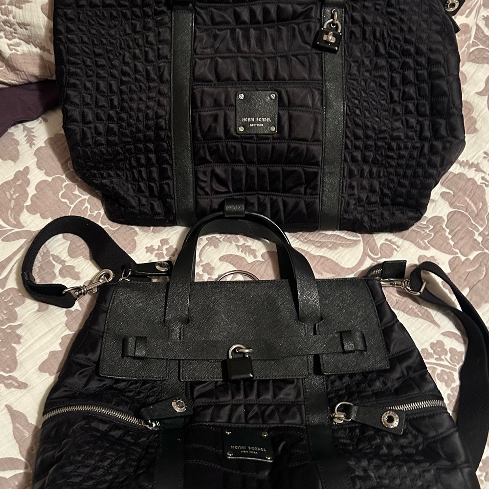 Henri Bendel Black  Quilted Jetsetter Convertible Backpack & matching Tote SET - Picture 2 of 12